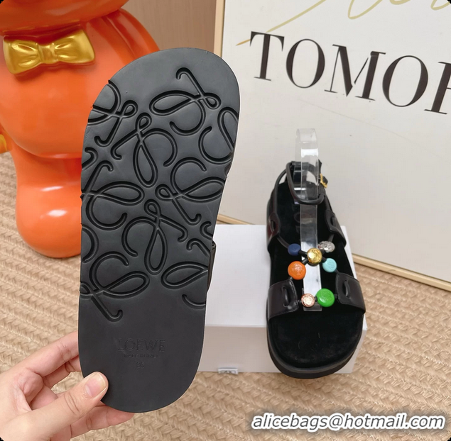 Good Looking Loewe Pebble Beads Fussbett Flat Sandals Black Nappa Lambskin Leather 6070317