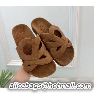 Popular Style Loewe x Paulas Ibiza Ease Monogram Suede Leather Flat Slides Sandals Light Brown 6070318