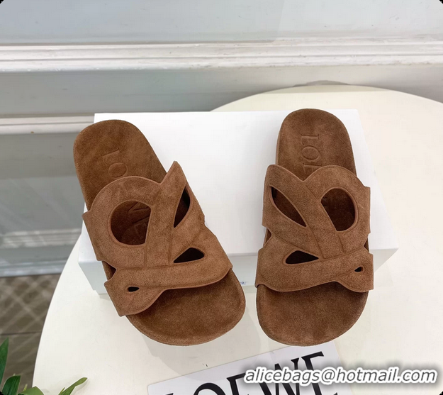 Popular Style Loewe x Paulas Ibiza Ease Monogram Suede Leather Flat Slides Sandals Light Brown 6070318