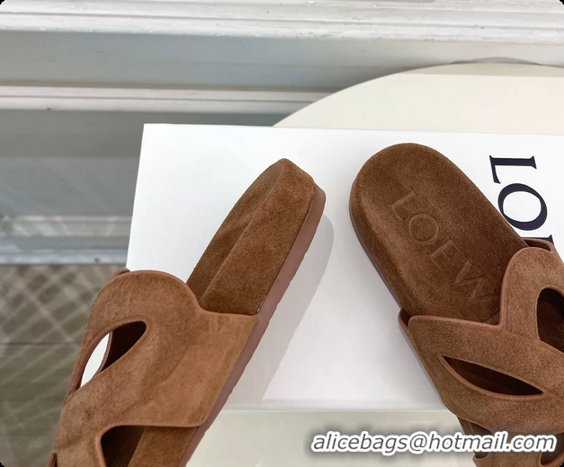 Popular Style Loewe x Paulas Ibiza Ease Monogram Suede Leather Flat Slides Sandals Light Brown 6070318