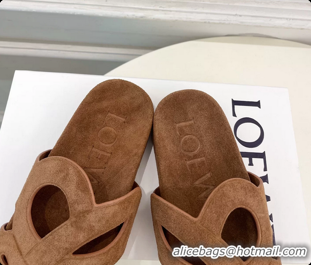 Popular Style Loewe x Paulas Ibiza Ease Monogram Suede Leather Flat Slides Sandals Light Brown 6070318