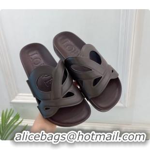 Good Product Loewe x Paulas Ibiza Ease Monogram Leather Flat Slides Sandals Burgundy 6070318