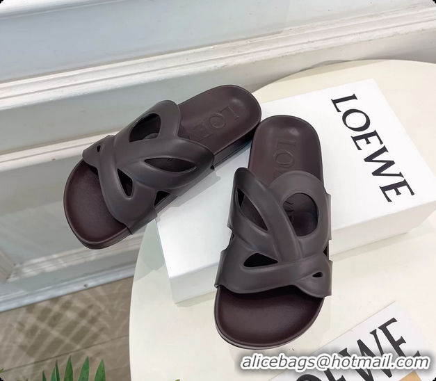 Good Product Loewe x Paulas Ibiza Ease Monogram Leather Flat Slides Sandals Burgundy 6070318