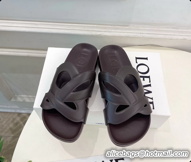 Good Product Loewe x Paulas Ibiza Ease Monogram Leather Flat Slides Sandals Burgundy 6070318