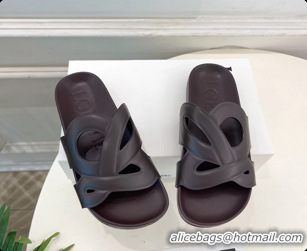 Good Product Loewe x Paulas Ibiza Ease Monogram Leather Flat Slides Sandals Burgundy 6070318
