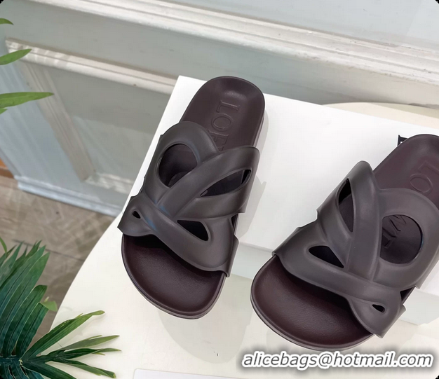 Good Product Loewe x Paulas Ibiza Ease Monogram Leather Flat Slides Sandals Burgundy 6070318