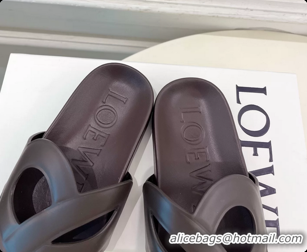 Good Product Loewe x Paulas Ibiza Ease Monogram Leather Flat Slides Sandals Burgundy 6070318