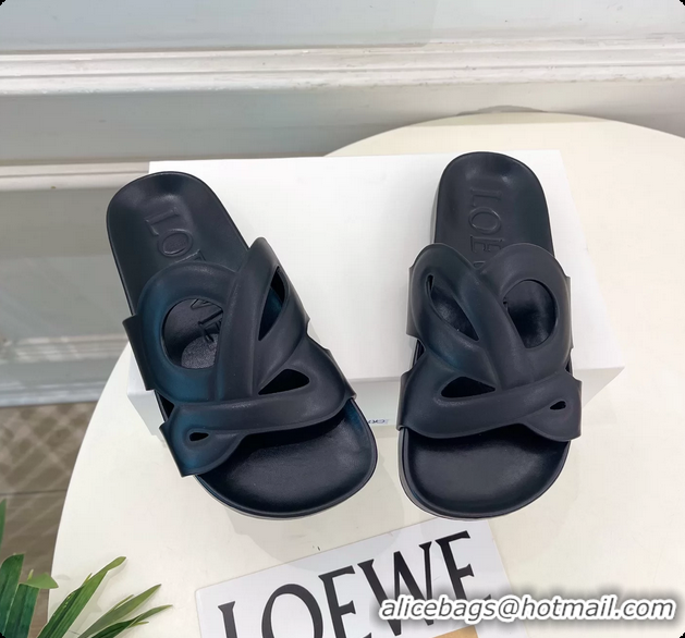 Cheap Price Loewe x Paulas Ibiza Ease Monogram Leather Flat Slides Sandals Black 6070318