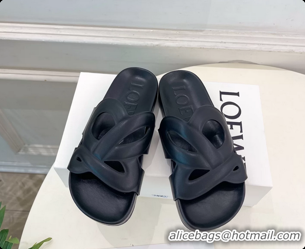 Cheap Price Loewe x Paulas Ibiza Ease Monogram Leather Flat Slides Sandals Black 6070318