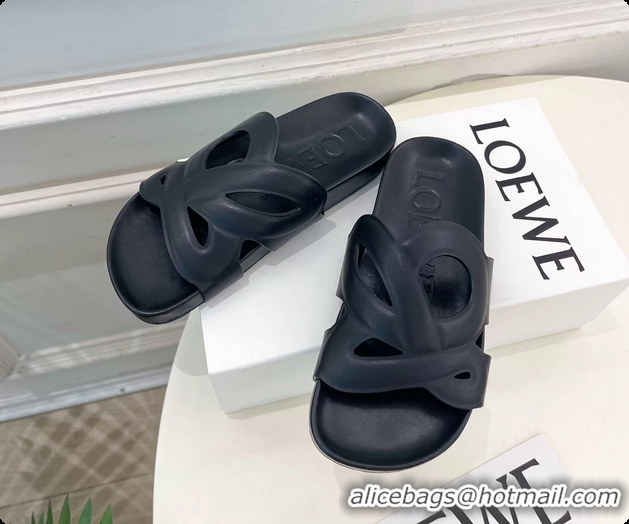 Cheap Price Loewe x Paulas Ibiza Ease Monogram Leather Flat Slides Sandals Black 6070318