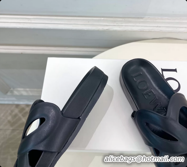 Cheap Price Loewe x Paulas Ibiza Ease Monogram Leather Flat Slides Sandals Black 6070318