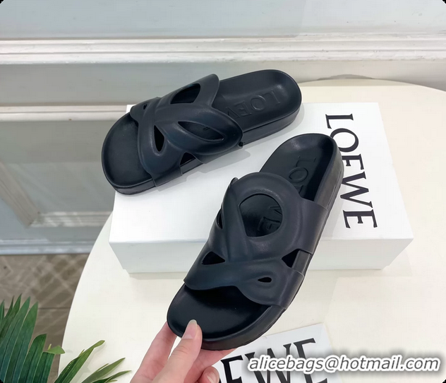 Cheap Price Loewe x Paulas Ibiza Ease Monogram Leather Flat Slides Sandals Black 6070318