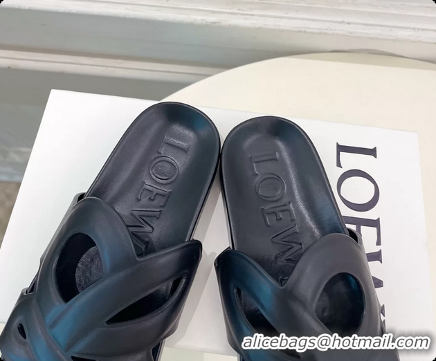 Cheap Price Loewe x Paulas Ibiza Ease Monogram Leather Flat Slides Sandals Black 6070318