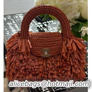 Top Grade Chanel Raffia-Effect Fabric Mini Shopping Bag AS4416 Dark Red 2026