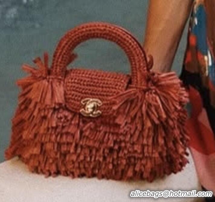 Top Grade Chanel Raffia-Effect Fabric Mini Shopping Bag AS4416 Dark Red 2026