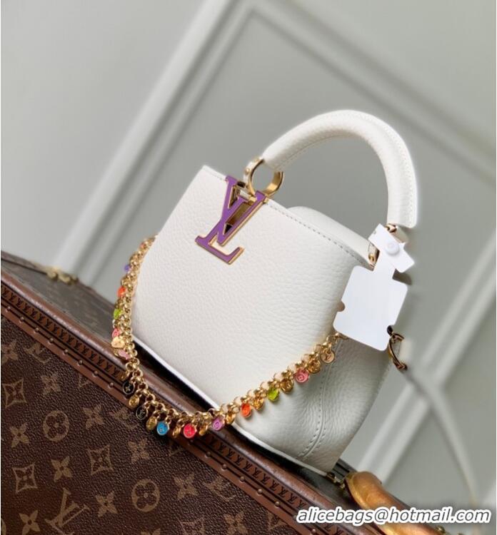 Top Grade Louis Vuitton Confetti Colorful Chain Mini Bag In Grained Leather M28200 White