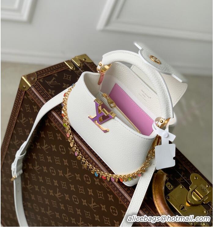 Top Grade Louis Vuitton Confetti Colorful Chain Mini Bag In Grained Leather M28200 White