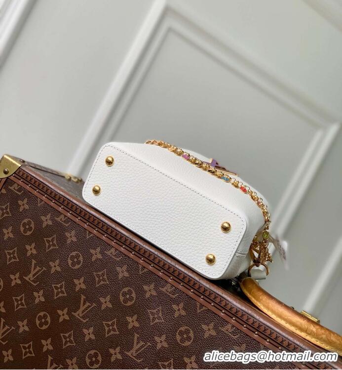 Top Grade Louis Vuitton Confetti Colorful Chain Mini Bag In Grained Leather M28200 White