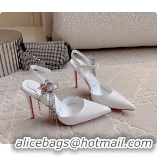 Best Price Christian Louboutin Goldina Rain Crystal Embellished White Leather Pumps 105MM 6070501