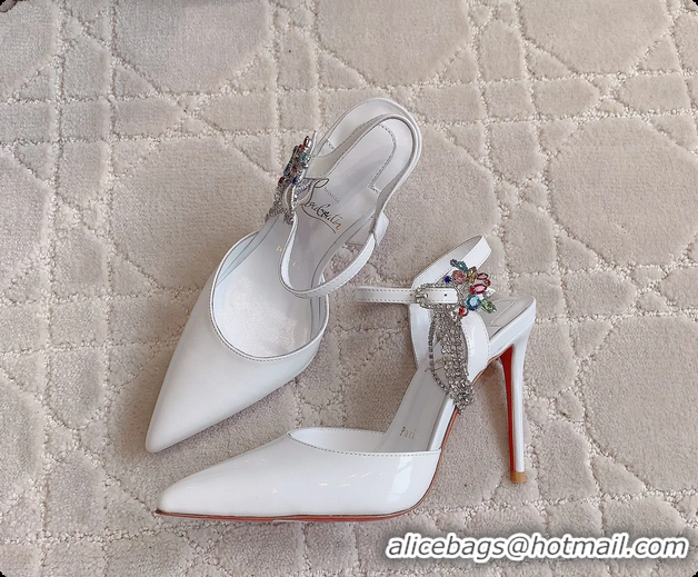 Best Price Christian Louboutin Goldina Rain Crystal Embellished White Leather Pumps 105MM 6070501