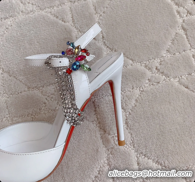 Best Price Christian Louboutin Goldina Rain Crystal Embellished White Leather Pumps 105MM 6070501