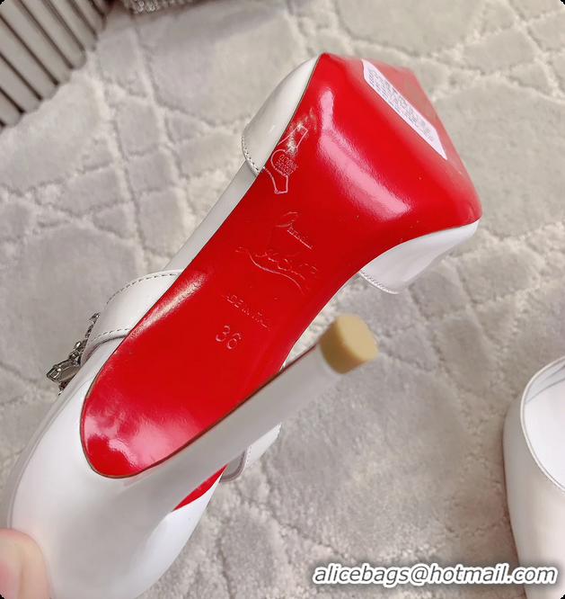 Best Price Christian Louboutin Goldina Rain Crystal Embellished White Leather Pumps 105MM 6070501