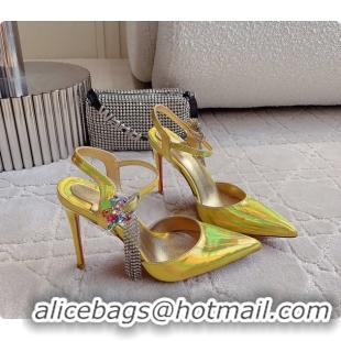 Top Grade Christian Louboutin Goldina Rain Crystal Embellished Gold Leather Pumps 105MM 6070501