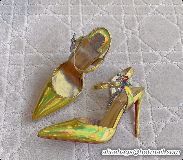 Top Grade Christian Louboutin Goldina Rain Crystal Embellished Gold Leather Pumps 105MM 6070501