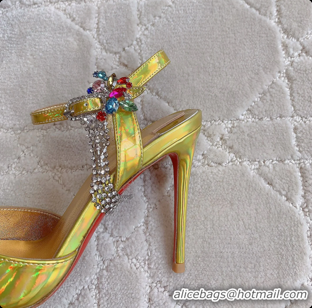 Top Grade Christian Louboutin Goldina Rain Crystal Embellished Gold Leather Pumps 105MM 6070501