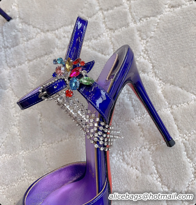 Good Quality Christian Louboutin Goldina Rain Crystal Embellished Purple Leather Pumps 105MM 6070501