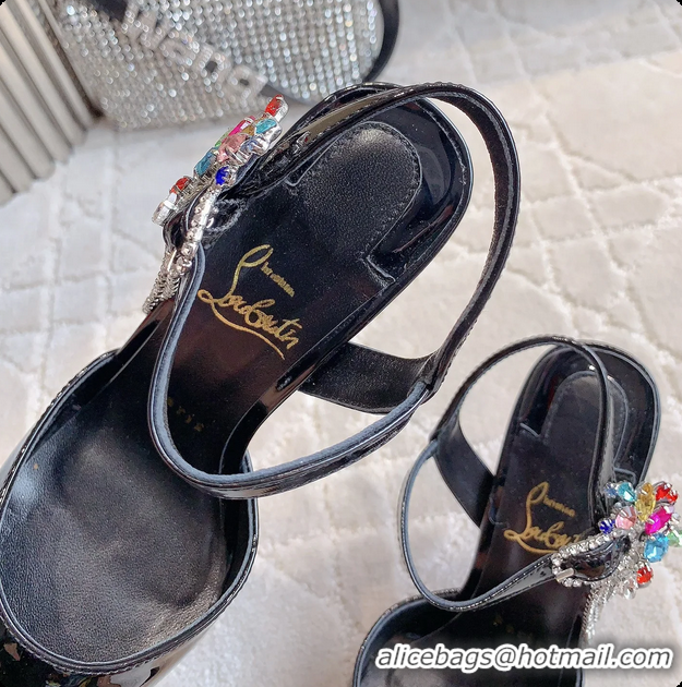 Grade Quality Christian Louboutin Goldina Rain Crystal Embellished Black Leather Pumps 105MM 6070501