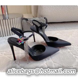Best Grade Christian Louboutin Goldina Rain Crystal Embellished Black Satin Pumps 105MM 6070501