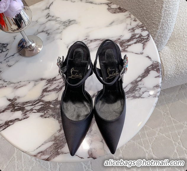 Best Grade Christian Louboutin Goldina Rain Crystal Embellished Black Satin Pumps 105MM 6070501