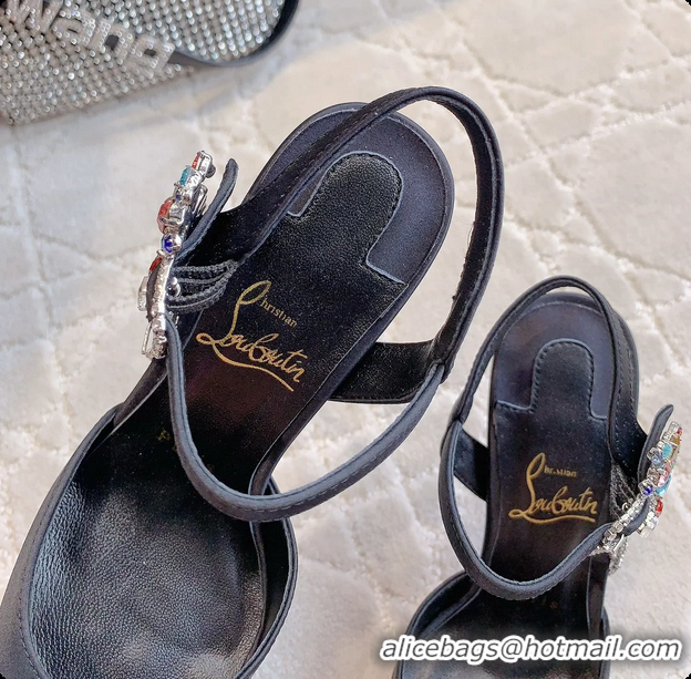 Best Grade Christian Louboutin Goldina Rain Crystal Embellished Black Satin Pumps 105MM 6070501