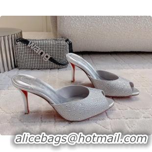 Good Product Christian Louboutin Crystals Strass Me Dolly High Heeled Sandals Silver 95MM 6070502