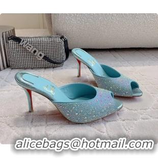 Low Price Christian Louboutin Crystals Strass Me Dolly High Heeled Sandals Light Blue 95MM 6070502