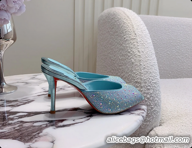 Low Price Christian Louboutin Crystals Strass Me Dolly High Heeled Sandals Light Blue 95MM 6070502