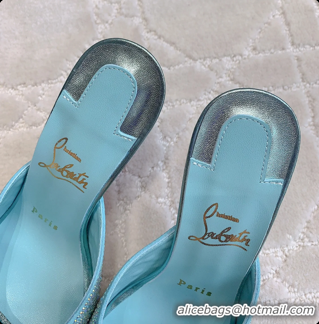 Low Price Christian Louboutin Crystals Strass Me Dolly High Heeled Sandals Light Blue 95MM 6070502