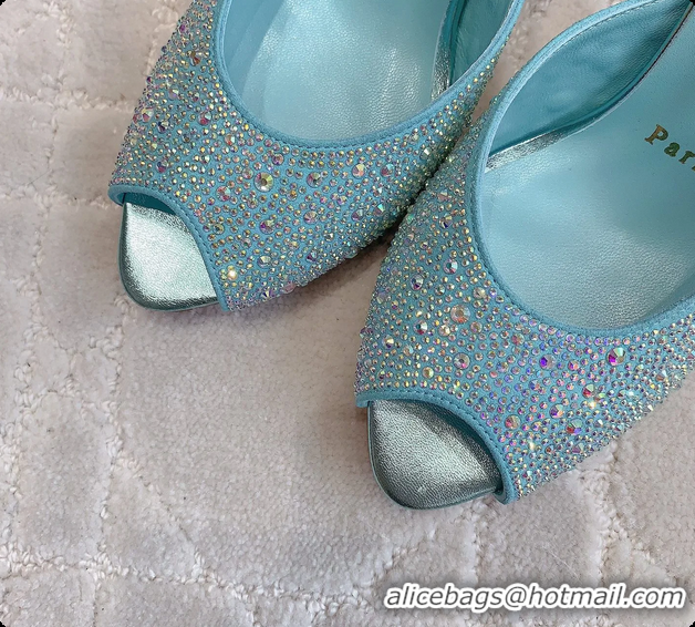 Low Price Christian Louboutin Crystals Strass Me Dolly High Heeled Sandals Light Blue 95MM 6070502