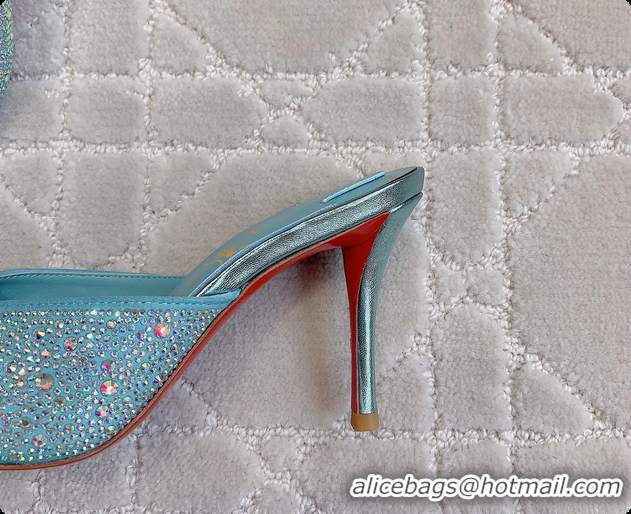 Low Price Christian Louboutin Crystals Strass Me Dolly High Heeled Sandals Light Blue 95MM 6070502