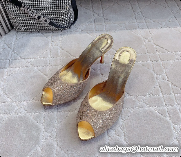 Unique Style Christian Louboutin Crystals Strass Me Dolly High Heeled Sandals Gold 95MM 6070502