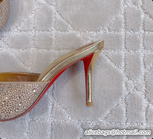 Unique Style Christian Louboutin Crystals Strass Me Dolly High Heeled Sandals Gold 95MM 6070502