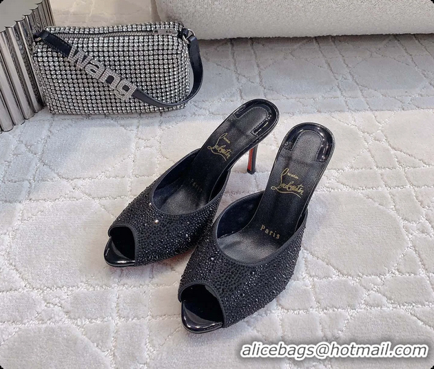 Best Price Christian Louboutin Crystals Strass Me Dolly High Heeled Sandals Black 95MM 6070502