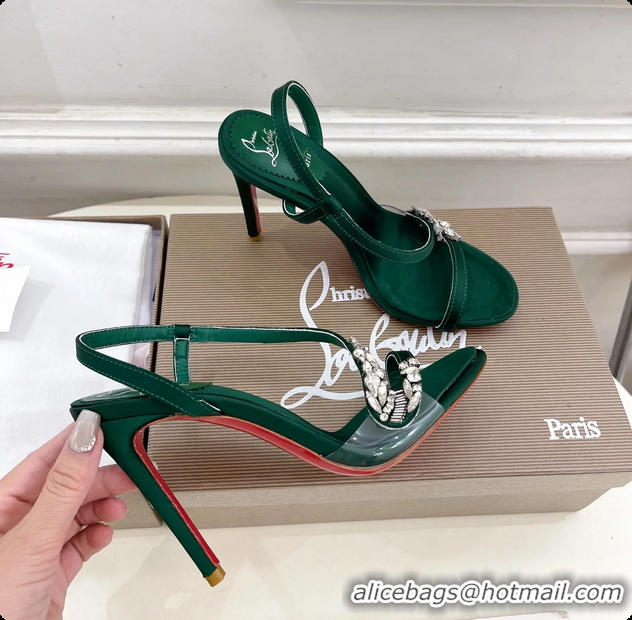 Grade Quality Christian Louboutin Rosalie Red Carpet Green Satin High Heeled Sandals 105MM 6070602