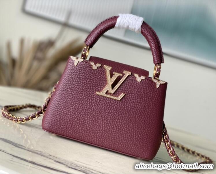 Spot Discount Louis Vuitton Capucines Mini Calfskin Handbag M48865 Burgundy 2026