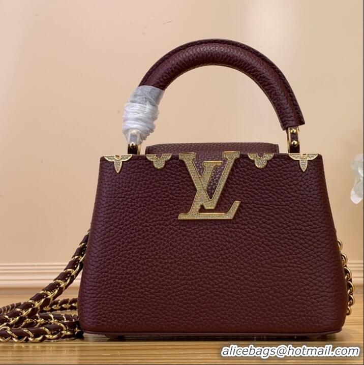 Spot Discount Louis Vuitton Capucines Mini Calfskin Handbag M48865 Burgundy 2026