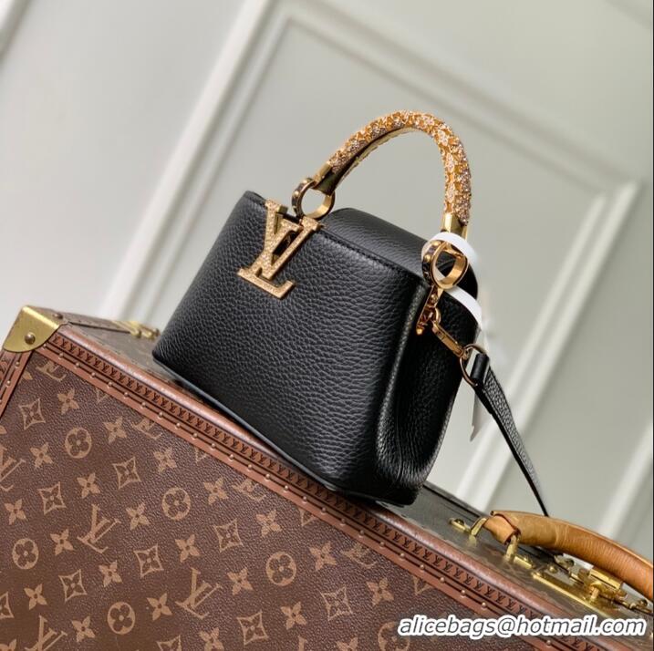 Best Price Louis Vuitton Capucines Metal Rhinestone Cowhide Mini Handbag M14177 Black 2026