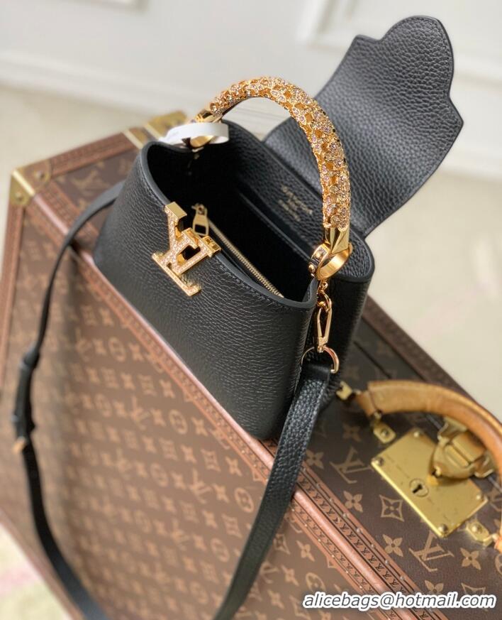 Best Price Louis Vuitton Capucines Metal Rhinestone Cowhide Mini Handbag M14177 Black 2026