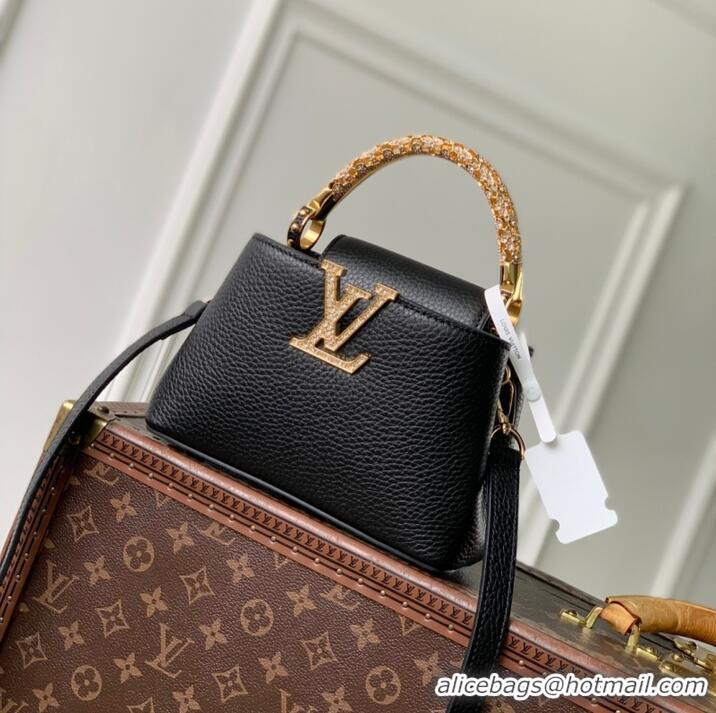 Best Price Louis Vuitton Capucines Metal Rhinestone Cowhide Mini Handbag M14177 Black 2026