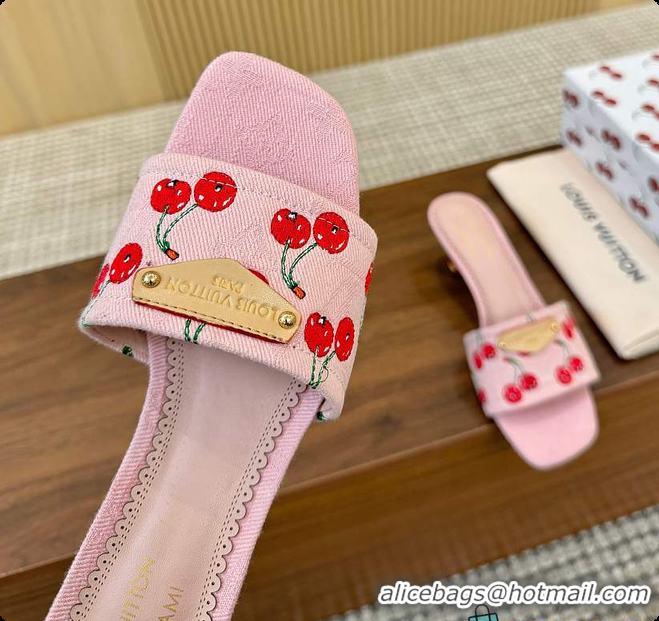 Unique Style Louis Vuitton LV x TM Lily Mule Monogram Cherry Washed Pink Denim 6070701